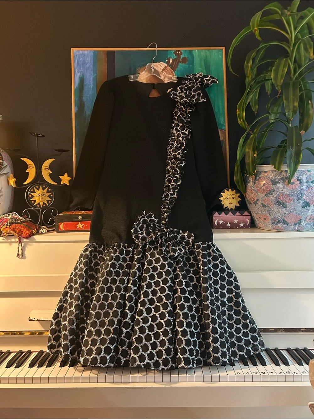 Vintage Adini Black Silver Textured Party Dress Bow Detail Size 11/12 Canada